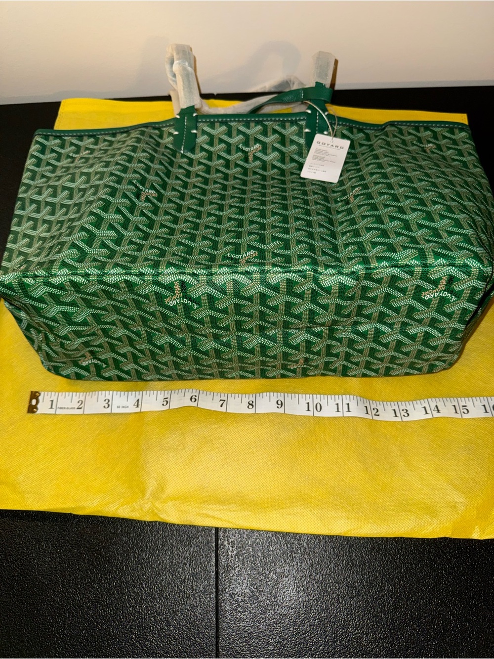 Saint Louis Style Green Patterned Tote with Signature Chevron Motif - Picture 4 of 5